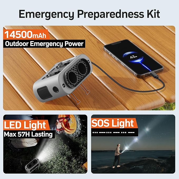 KITWLEMEN 14500mAh Portable Waist Fan - Personal Clip on Belt Fan, Dual Air Outlet, 5 Speed 35H Cooling, Rechargeable Battery Operated, Wearable with Lanyard & Light for Camping, Travel, Jobsite