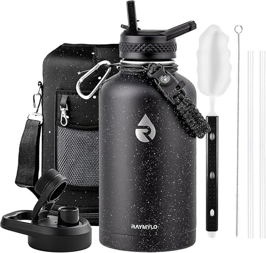64oz Insulated Water Bottle, Triple Wall Vacuum Stainless Steel Water Bottles - Keeps Cold 48H, Reusable Half Gallon Jug for Gym, Sports, Camping, Hiking,Travel, Starry Sky-Black