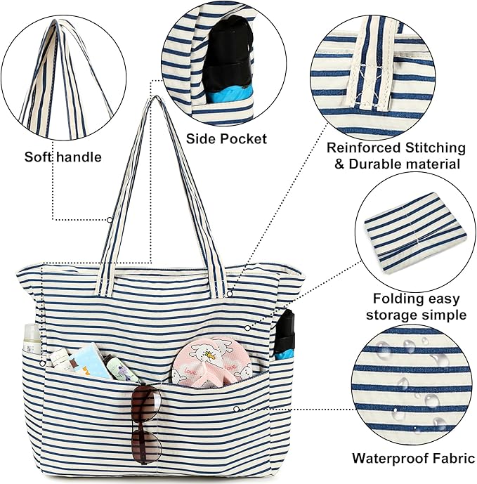 Beach Pool Bags Tote for Women Ladies Large Gym Tote Carry On Bag With Wet Compartment for Weekender Travel Waterproof