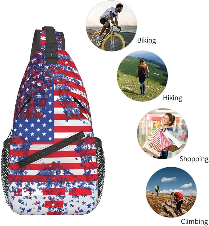 GJXFLSY American Flag Sling Backpack Crossbody Bag Casual Chest Bags Travel Hiking Daypack Shoulder Bag for Women Men