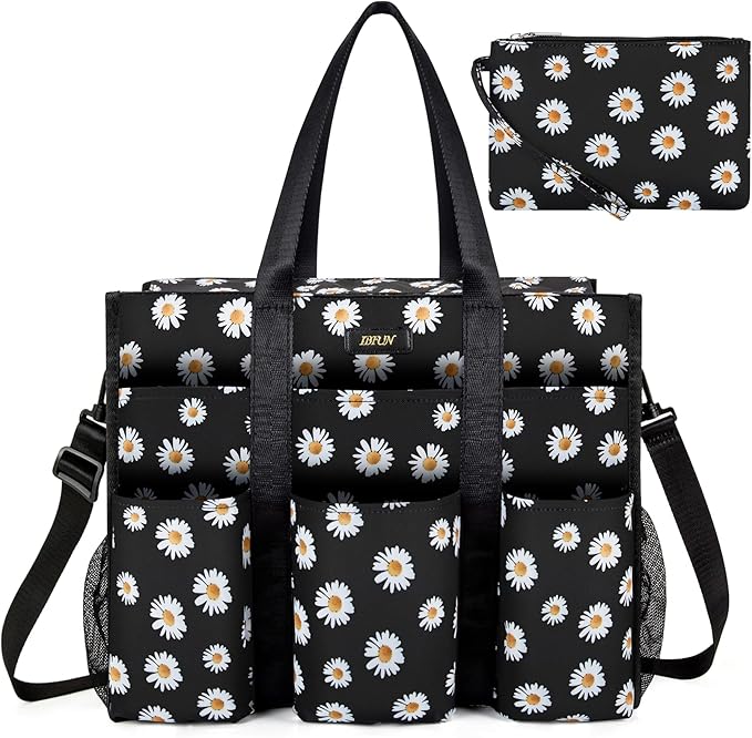 IBFUN Utility Tote Bag with 14/24 Pockets Zip Top Teacher Tote Bag for Teacher/Work Women