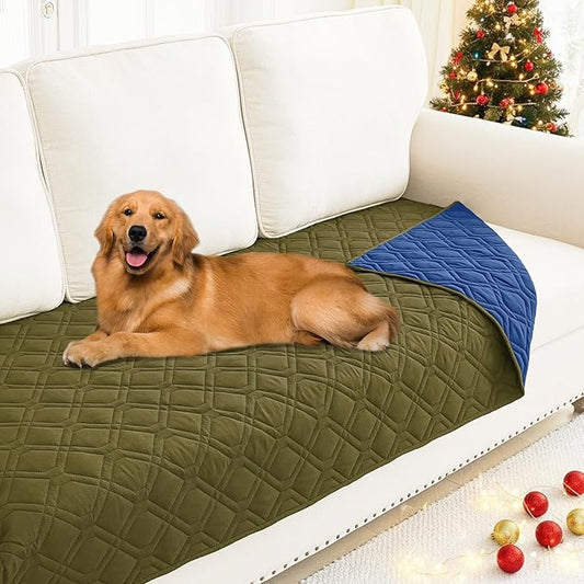 Smiry Waterproof Dog Blanket, 30x70 Inch Soft Pet Bed Cover Reversible, Washable Sofa Couch Furniture Protector for Small Medium Large Dog Puppy Cat, Geometric, Green/Navy