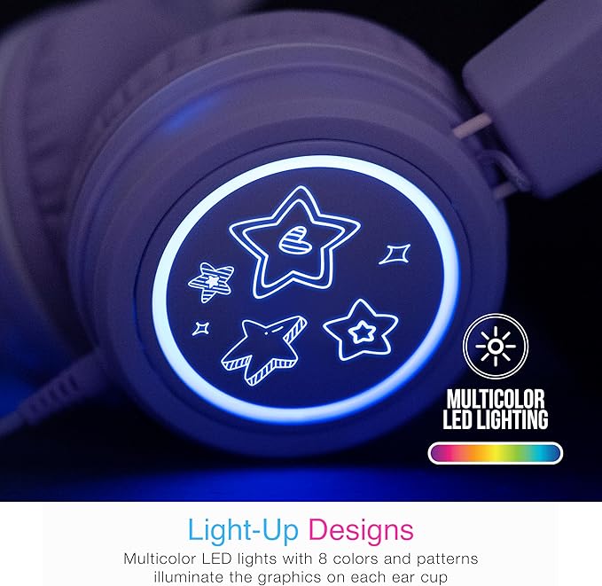 MEE Audio KidJamz KJ55 Safe Listening USB-C Headphones for Children with Multicolor LED Lights, Volume Limiter, & Mic; On-Ear Wired Headset for iPhone 16, iPad, & USB Type C Devices (Lavender)