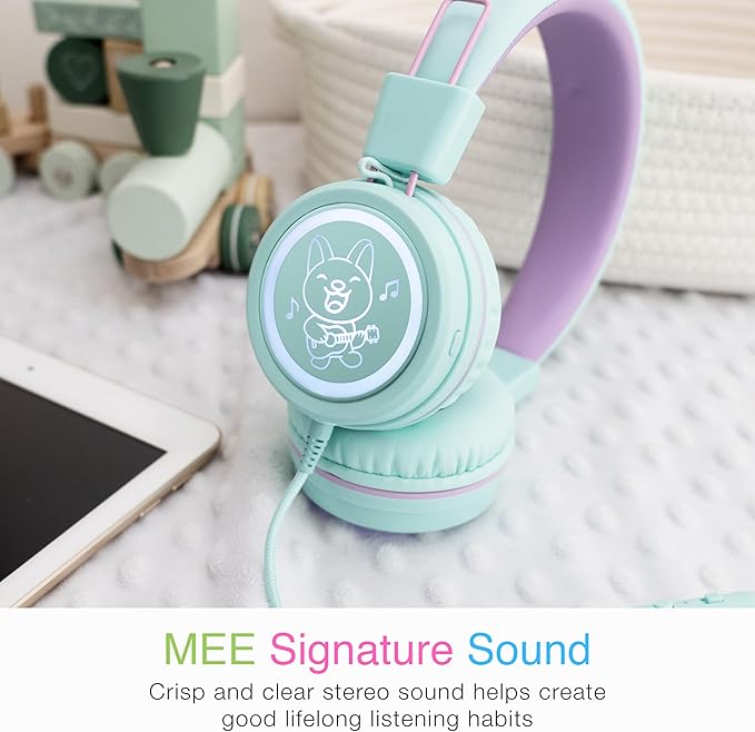 MEE audio KidJamz KJ55 Personalized USB-C Safe Listening Wired Headphones for Kids with Custom LED-Backlit Design, Volume Limiter, & Microphone for iPhone 15, iPad, & USB Type C Devices (Mint)