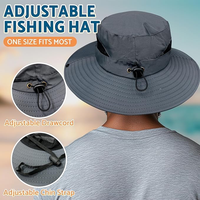 PFFY Sun Bucket Hats for Men Women 3” Wide Brim UPF 50+ Fishing & Beach Hat