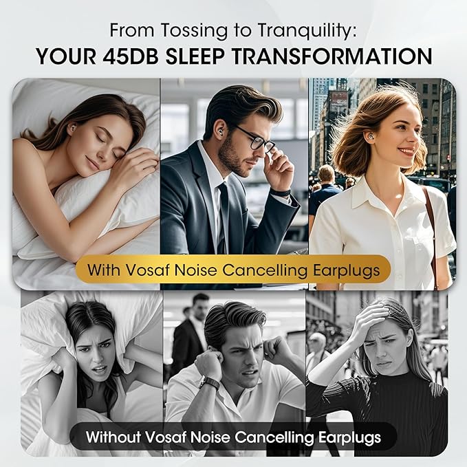 Noise Cancelling Ear Plugs for Sleeping, Reusable Silicone Ear Plugs for Noise Reduction, Soft Hearing Protection with 8 Ear Tips for Concerts, Work, Shooting, and Travel(Black)