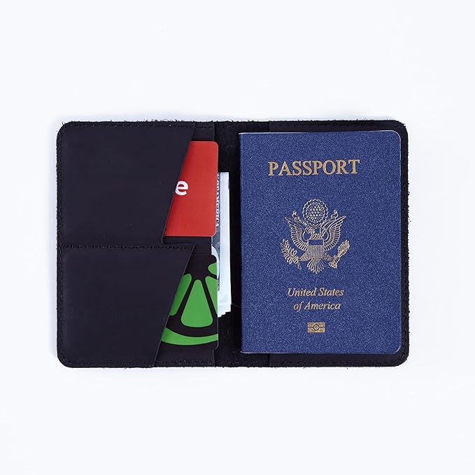 INCARNE US Passport Cover Clear - Travel Passport Wallet - Leather Passport Holder for Men Women Family with Card Slots & Note Compartmen - Sleeve Protector - Genuine Leather - Vintage Black
