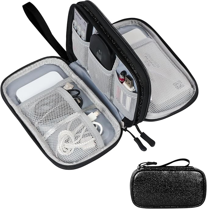 Skycase Electronic Organizer Travel Case - Waterproof Travel Cord Pouches for Organization, Cable Organizer, All-in-One Double Layers Storage Bag for Accessories, Charger, Cable, Black-1