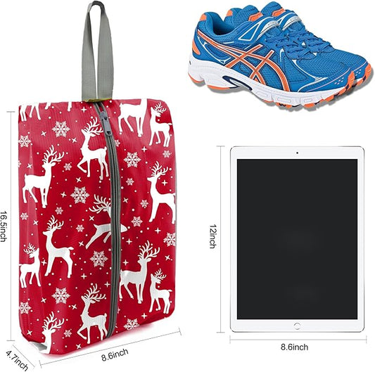 BeeGreen Christmas Shoe Bags 6 Pack for Travel with Handle, Packing Organizers for Suitcase and Luggage,Portable Nylon Storage Accessories for Vacations, Christmas Gifts for Women and Men