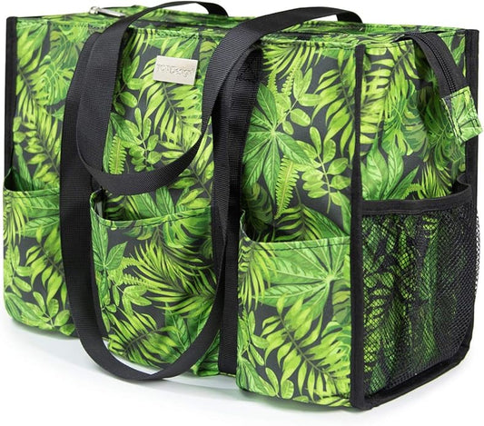 TOPDesign Utility Water Resistant Tote Bag with 13 Pockets, Top Zipper Closure & Thick Bottom Support, for Working Women