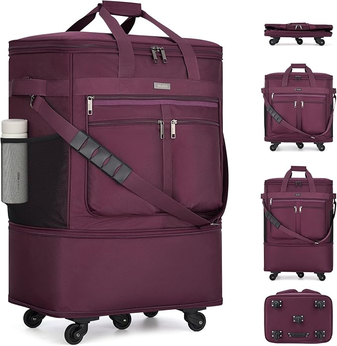 MILADA Expandable Luggage Bags for Travel Foldable Suitcase with Wheels Collapsible Rolling Travel Duffle Bag Lightweight Large Suitcases without Telescoping Handle, Purple