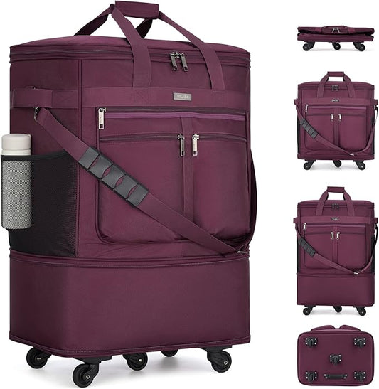 MILADA Expandable Luggage Bags for Travel Foldable Suitcase with Wheels Collapsible Rolling Travel Duffle Bag Lightweight Large Suitcases without Telescoping Handle, Purple