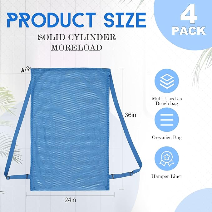 4 Pcs Large Mesh Laundry Bag with Adjustable Drawstring Closure 24 x 36 Inches Travel Laundry Bags for Dirty Clothes Machine Travel Washable College Dorm Sports(Colorful)