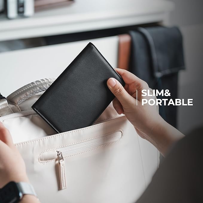 VULKIT Passport Holder with Airtag Slot, Premium Nappa Leather, RFID Blocking Airtag Passport Wallet