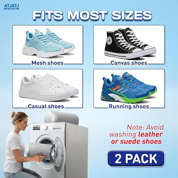 2-Pack Shoe Washing Machine Bag, 360° Deep Shoe Laundry Bag for Washer, Reusable Mesh Shoe Bag with Secure Zipper, Easy Clean Shoe Bag for Sneakers, Tennis Shoes & Gym Trainers