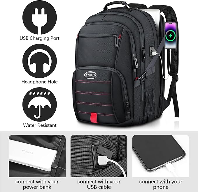 18.4 Inch Travel Laptop Backpack,Extra Large Backpack, Laptop Backpack for Men, 55L Water Resistant TSA Airline Approved Business Work College School Computer Bag with USB Port