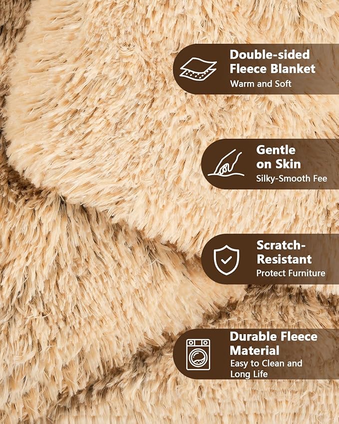 PJYuCien Large Dog Blanket - 60"x50" Premium Plush Reversible Throw, Fleece Sherpa Pet Blankets for Furniture, Sofa Bed Cover, Extra Soft & Warm, Brown