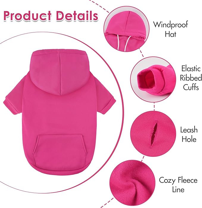 BAOBICUTE Dog Basic Hoodie Soft Dog Clothes Cold Weather Sweaters for Medium Large Dogs Cozy Fabric Warm Sweatshirt with Leash Hole (Rose Pink, S (Back: 12.6",Chest:18.11", Neck: 13.78"))
