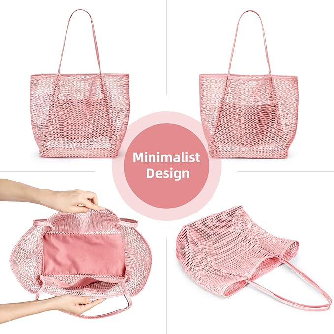KALIDI BeachNylon Mesh Tote Bag, Casual Tote Bag Hobo Women Foldable MAX 23L Shoulder Bag For Beach Picnic Vacation