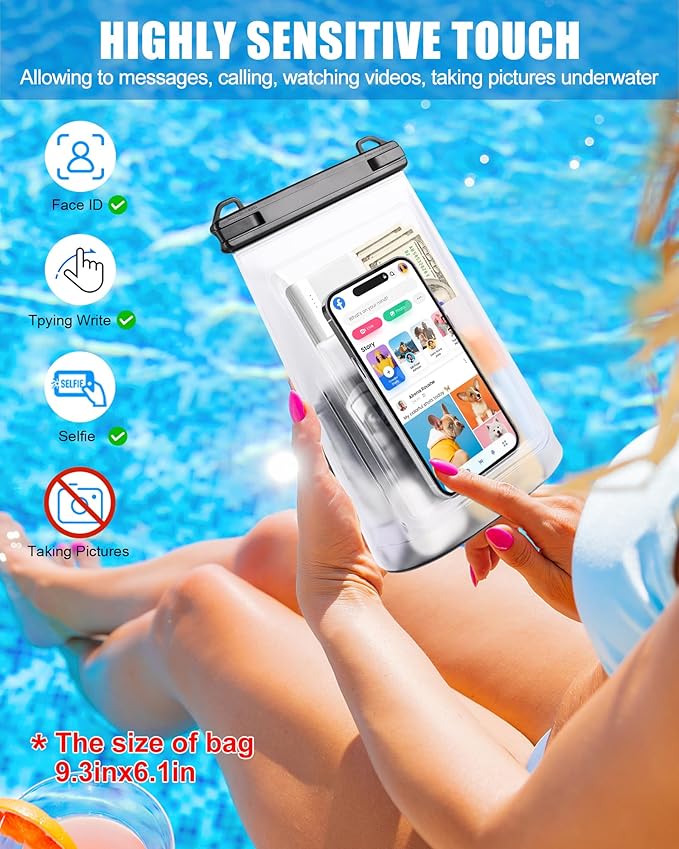 Waterproof Phone Pouch for iPhone 16 15 14 11 Pro Max & Galaxy S24 S21 - Floating Large Capacity Dry Bag Stores Sunscreen, Sunglasses - Oversized Waterproof Bag for Beach, Swimming, Kayaking