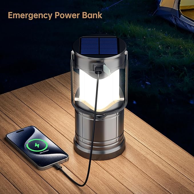 Lichamp 4-Pack Solar Camping Lantern, USB Rechargeable LED Lanterns Battery Powered Pop Up Flashlight Lamps with Three Modes Power for Power Outages Hurricane Supplies Emergency Indoor & Outdoor