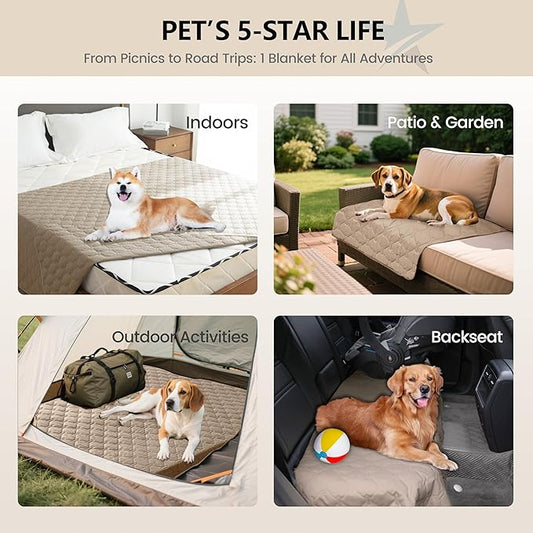 gogobunny 3X Stronger Waterproof Pet Blanket, Scratch Proof Furniture Protector for Dogs Cats, Reversible Cover 30x70 Inch, Dark Beige