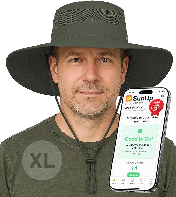 GearTOP Safari Hat for Men Sun Hats for Women UV Protection UPF 50+ Fishing, Gardening, Hiking Hat (22-23 1/2")