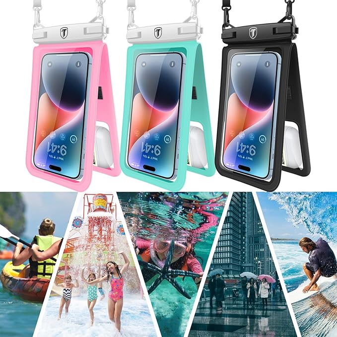 [2-Pack] Tekcoo Double Space Detachable Waterproof Phone Case IPX8 Pouch Lanyard Dry Bag for iPhone 17/16/15/14/13/12/Pro Max/Air/Pro, Galaxy S25 Ultra/Plus/S24/S23/S22/S21/FE/A17/A16/A15 up to 7"