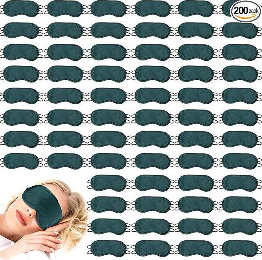 Tarpop 200 Pcs Eye Mask Sleeping Blindfold Eye Cover with Adjustable Strap for Games Party Team Building Travel Individually Wrapped Sleep Mask for Women Men (Dark Green)