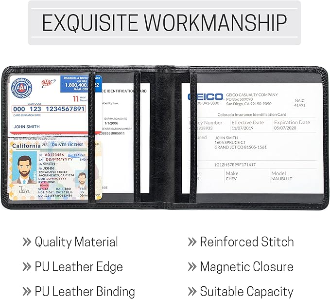 CANOPUS Car Registration and Insurance Holder, PU Leather Card Holder, Vehicle Glove Box Organizer for Auto, SUV, Truck and Motorcycle, Black