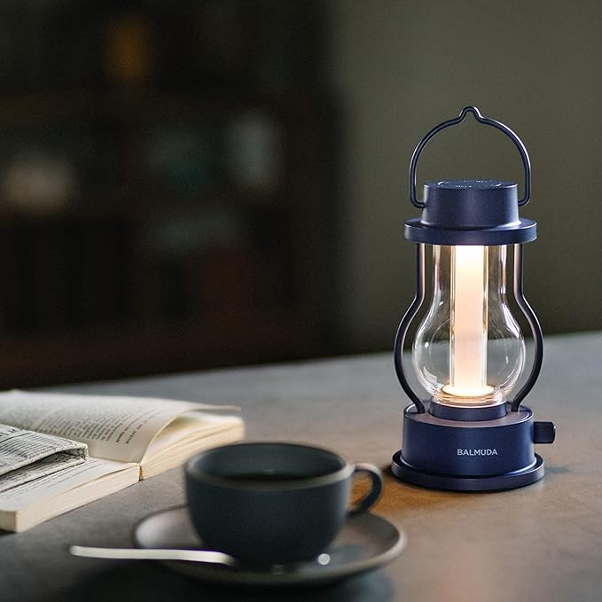 BALMUDA The Lantern | Rechargeable LED Lantern | 3 Light Modes: Candle, Amber, & Warm White | Battery Operated | Lightweight | Water-Resistant | US Version | Navy