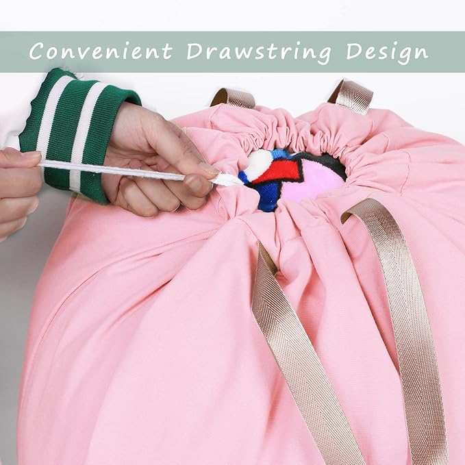 Cotton Canvas Laundry Bag with Handles & Drawstring Straps, Heavy Duty Extra Large Laundry Bags for Laundromat and Household, 25.5x34 Inch, Pink