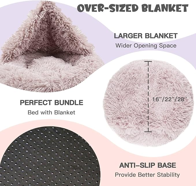 Himax Dog Beds for Large Dogs, Donut Dogs Beds with Blanket Attached, Calming Dog Bed Washable (20"/26"/35") Beige