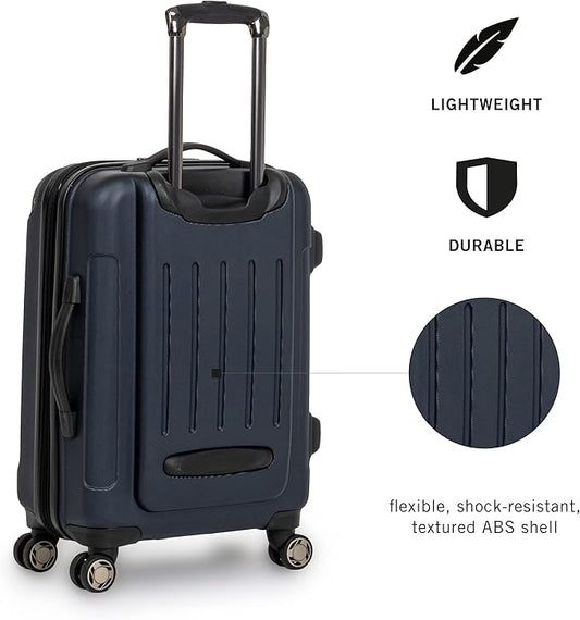 Kenneth Cole REACTION Renegade Luggage Expandable 8-Wheel Spinner Lightweight Hardside Suitcase, Navy Blue, 20-Inch Carry On