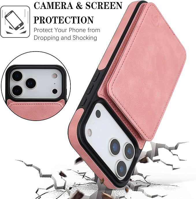GUERNICA for iPhone 17 Pro (6.3") Case Wallet with Card Holder, RFID Blocking Leather Protection, Shockproof Women Men Phone Case for Apple 17 Pro, Pink