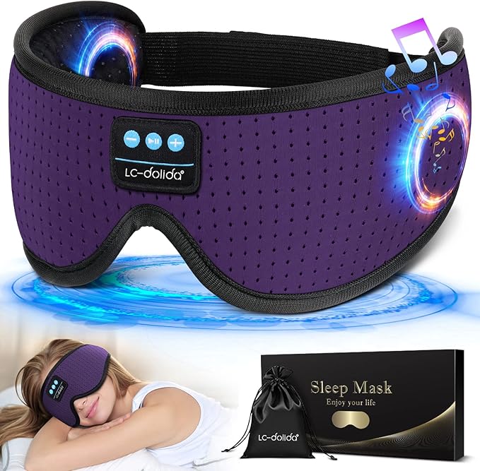 LC-dolida Sleep Headphones, White Noise Bluetooth Sleep Mask 3D Breathable Wireless Eye Mask for Timing, Sleep Mask with Bluetooth Headphones for Side Sleepers Travel Yoga, Cool Gadgets for Women Men