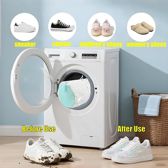 2-Pack Shoe Bag for Washing Machine, 15.4x7.5x7.5in Heavy Duty Laundry Shoe Bag with Reinforced Edges 360° Deep Clean Anti-Tear for Sneaker, Running Shoes, Bras, Delicates and Toys(Grey)