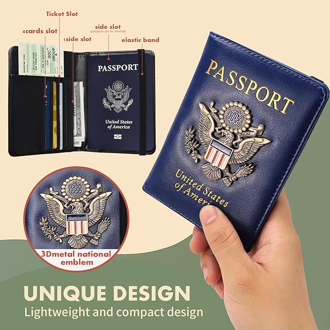 Passport Holder and Card Slot Combo RFID Blocking Leather Travel Passport Wallet for Men and Women US Passport Cover Protector(black)