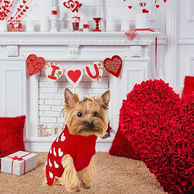 GOYOSWA 2 Pack Valentine Dog Sweater Dog Valentines Clothes Outfit Knitted Heart Sweater for Small Medium Large Dogs Pets (Red & Pink, Large)