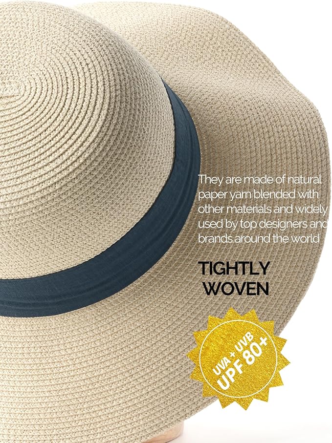 FURTALK Womens Beach Sun Straw Hat UV UPF 80+ Travel Foldable Brim Summer UV Hat