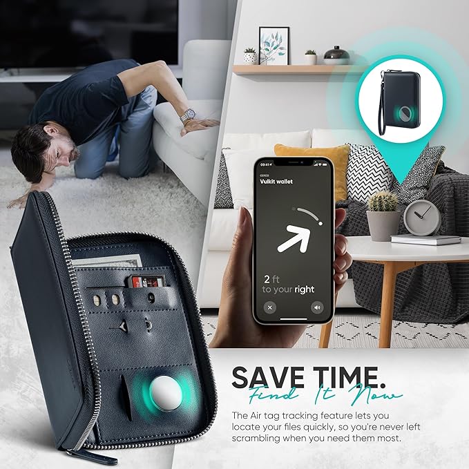 VULKIT Passport Holder for Travel with Airtag Slot, Premium Nappa Leather, RFID Blocking, Zipper Closure with Wrist Strap, Travel Document Organizer