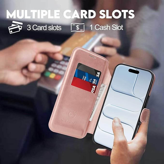 CIVICASE for iPhone Air Wallet Case with Stand,PU Leather Flip Credit Card Holder Slots (RFID Blocking),Compatible with Magsafe Magnetic Holder Phone Cover Women Men,Rose Gold