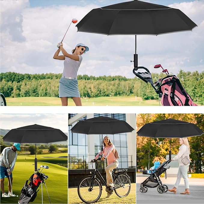 Satol Extra Large Golf Umbrella, 46/54/62 Inch Windproof 10 Ribs Vented Double Canopy Reflective Strips Automatic Open/Close Waterproof UV Protection Portable Compact Umbrella for Outdoor & Travel