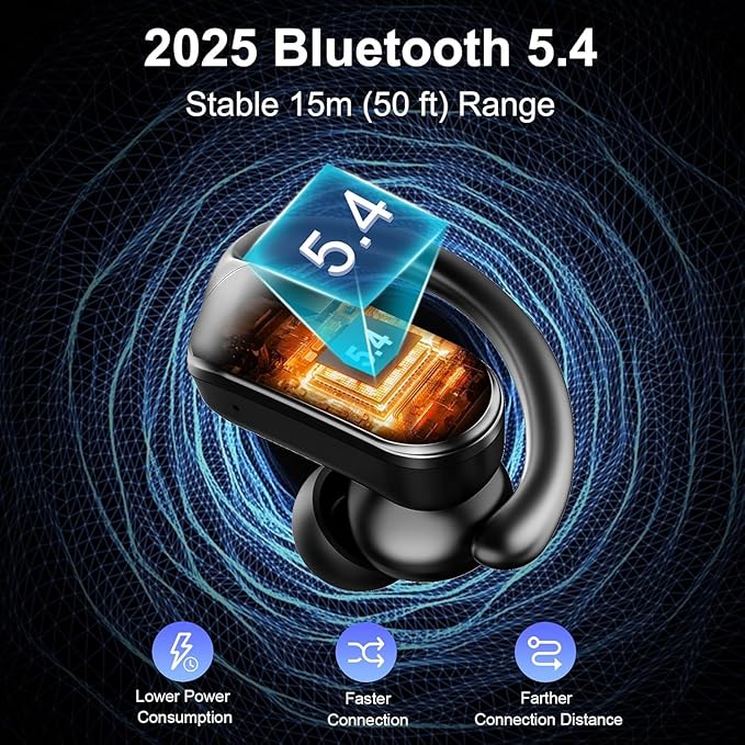 Wireless Earbuds, Sports Bluetooth 5.4 Headphones IPX8 Waterproof, 70H Over Ear Buds with Deep Bass Sound,4 ENC Noise Cancelling Mics, USB-C Fast Charging Earphones with Earhooks for Workout/Running