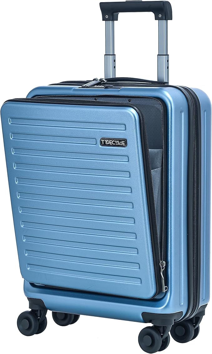TydeCkare 20 Inch Carry On Luggage with Front Pocket, 21.65 * 15.35 * 7.87" Suitable for Airplane Overhead Bin, 34L PC+ABS Hardshell, Ice Blue