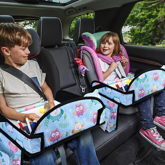 WENRENER Kids Travel Tray, Car Seat Tray for kids Travel, Toddler Road Trip Essentials With Drawing Kit, Toddler Lap Desk Organizer for Car, Carseat Table for Airplane