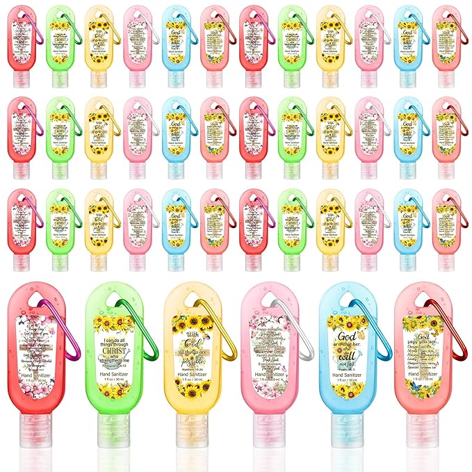 24 Pack Christian Hand Sanitizer Keychains Bible Verse Mini Hand Sanitizer Keychains Bulk Travel Size Christian Gift for Women Religious Gifts for Teacher Coworker Wedding Church Christmas Favors