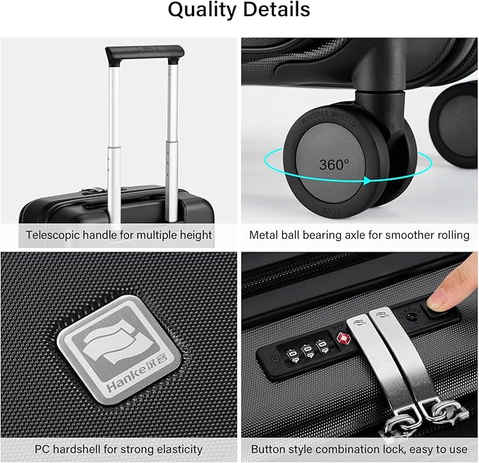 Hanke Hardside Expandable Checked Luggage, 24 Inch Top Opening Trunk Luggages with Spinner Wheels, All-PC Hard Shell Suitcase, Lightweight TSA Checked-Medium(Jet Black, 83L)