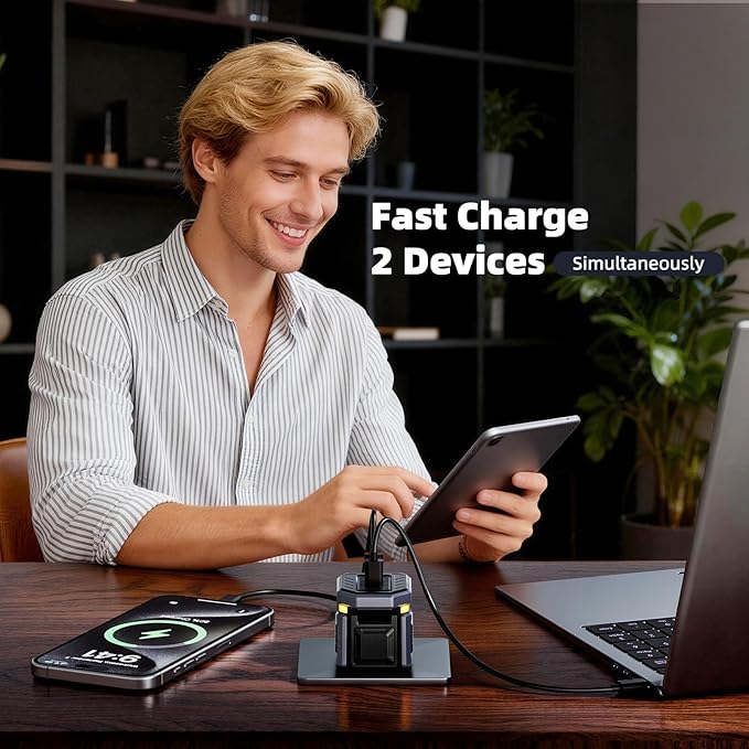 45W GaN Dual-USB-C Fast Charger - Cyberpunk Mecha Style with Touch-Activated Eye Light, Foldable Plug for iPhone 17/16, iPad Pro, Galaxy S25, Travel-Ready & Christmas/New Year Premium Gift