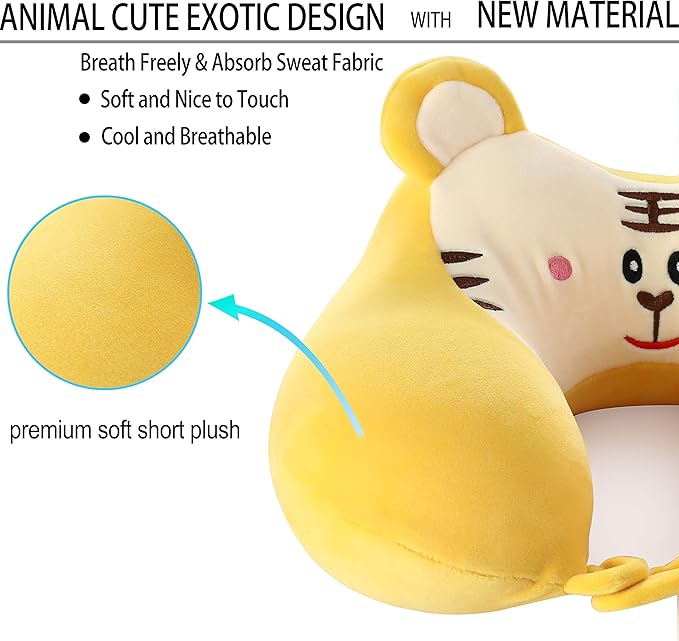 Umerci Travel Pillow, Memory Foam Neck Pillow with 360-Degree Head Support Comfortable Airplane Pillow with Storage Bag Lightweight Traveling Pillow for Sleeping, Car, Train, Bus and Home Use (Tiger)